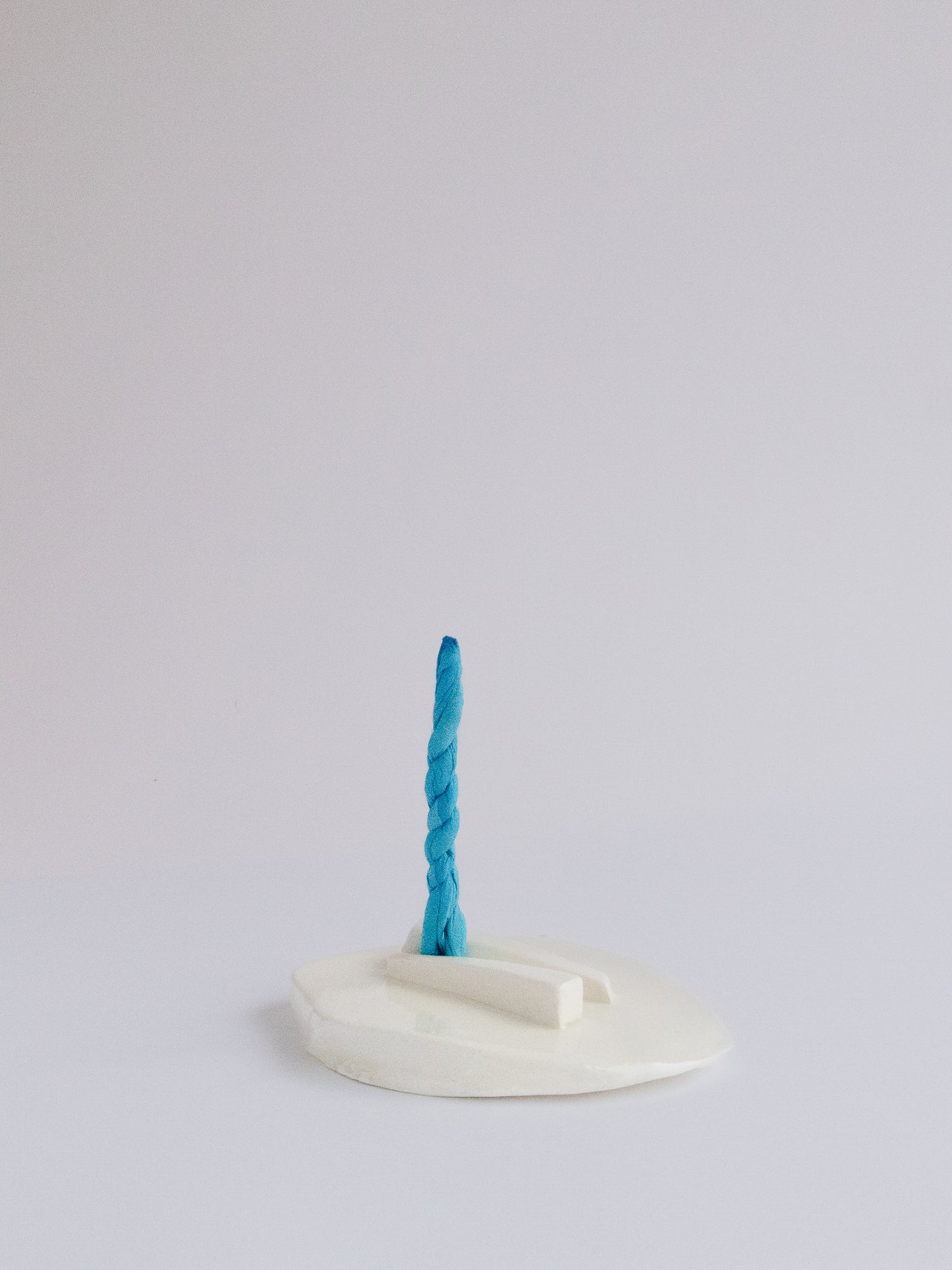 Glossy White Rope Incense Holder hand formed by L.A. Ceramic Artist Sarah Vandersall of Plooi Displays.