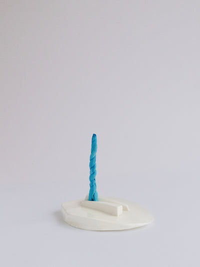 Glossy White Rope Incense Holder hand formed by L.A. Ceramic Artist Sarah Vandersall of Plooi Displays.