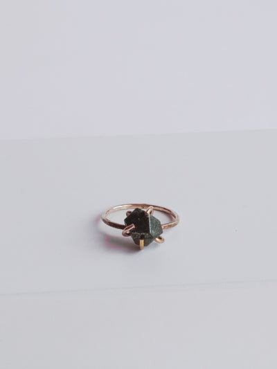 Pyrite Raw Nugget Gold Ring set in handmade 14k yellow gold filled prongs. Size 6.