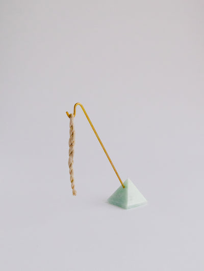 Amazonite Crystal Pyramid Incense Stand + Rope Set. AMAZONITE soothes the nervous system, eases the mind, heals emotional trauma, releasing worries and fear.