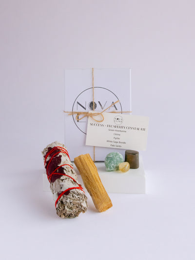 Success + Prosperity Only Crystal Kit with Green Aventurine, Citrine, Pyrite, White Sage, and Palo Santo.