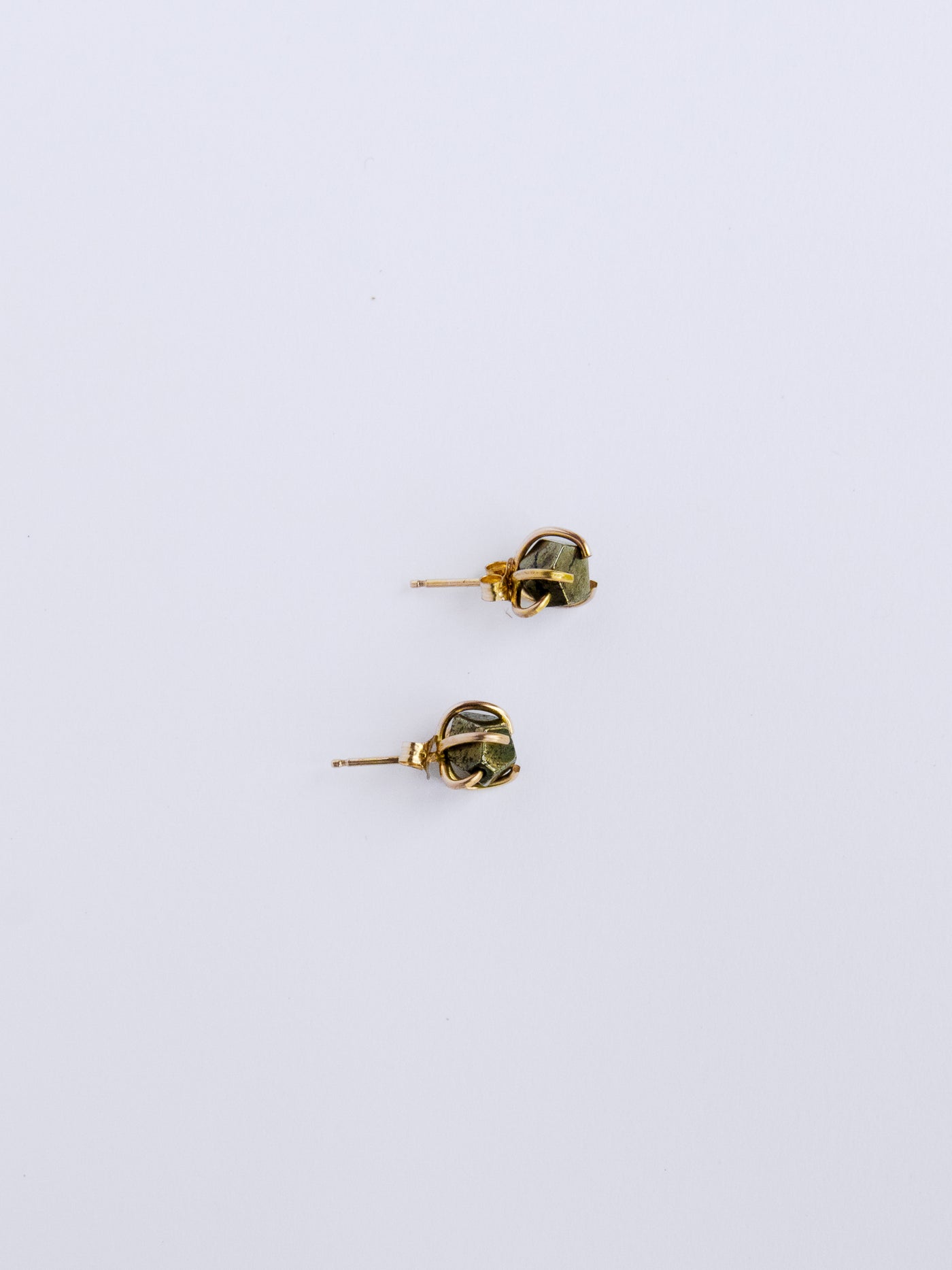 Pyrite Gold Prong Stud Earrings set in 5 handmade 14k yellow gold filled prongs.