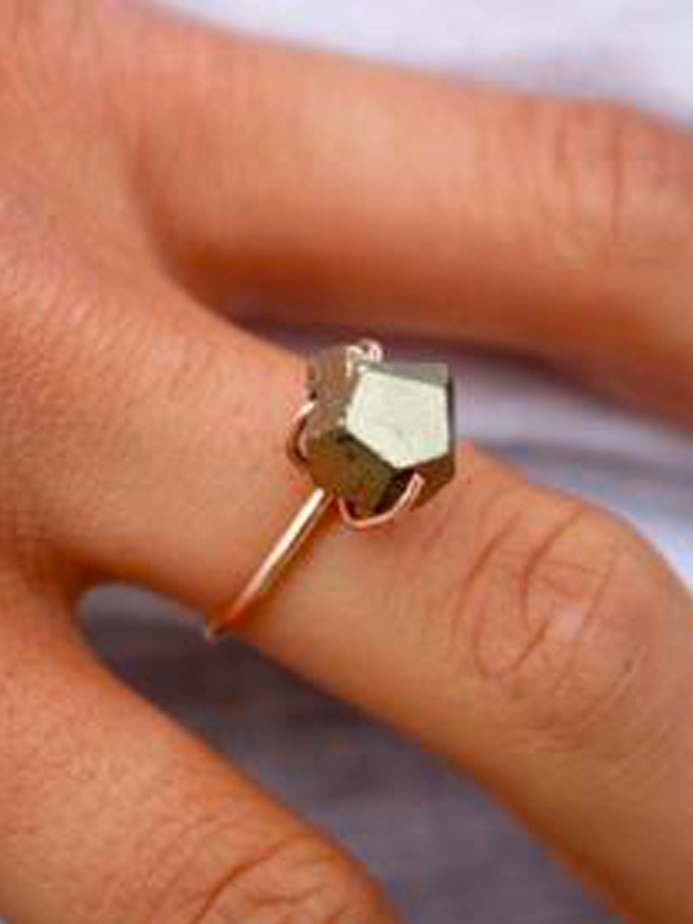 Pyrite Raw Nugget Gold Ring set in handmade 14k yellow gold filled prongs. Size 6.