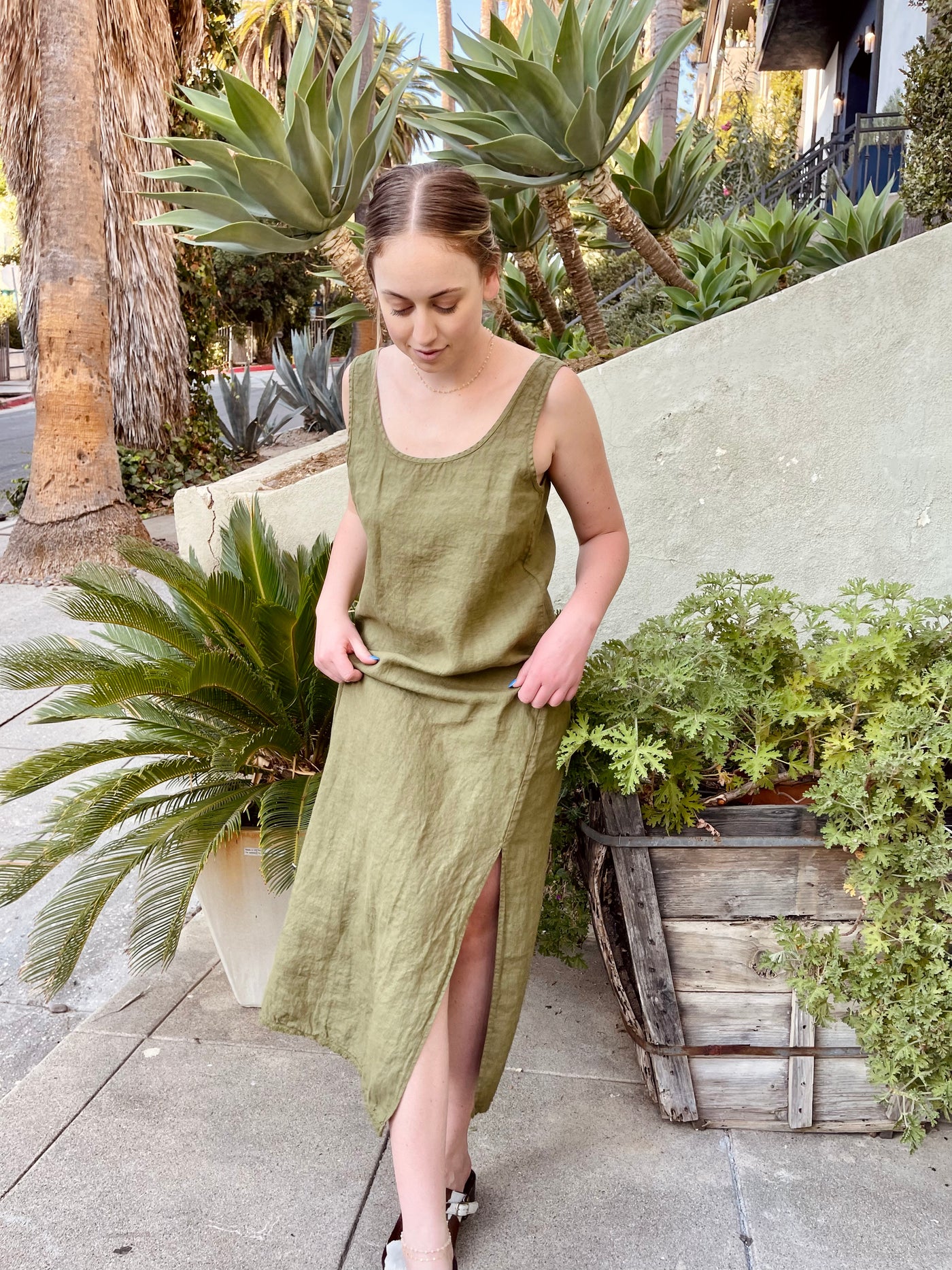 Washed Linen Dress - Sage shopnovaluna Washed Linen Dress - Sage shopnovaluna